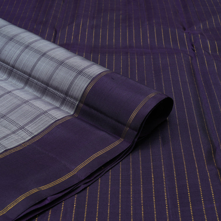 Hayagrivas Grey Handloom Kanjivaram Silk Saree with Dark Blue Border KBE293E9-1