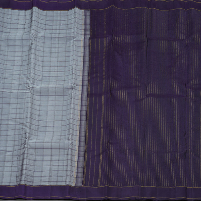 Hayagrivas Grey Handloom Kanjivaram Silk Saree with Dark Blue Border KBE293E9-1