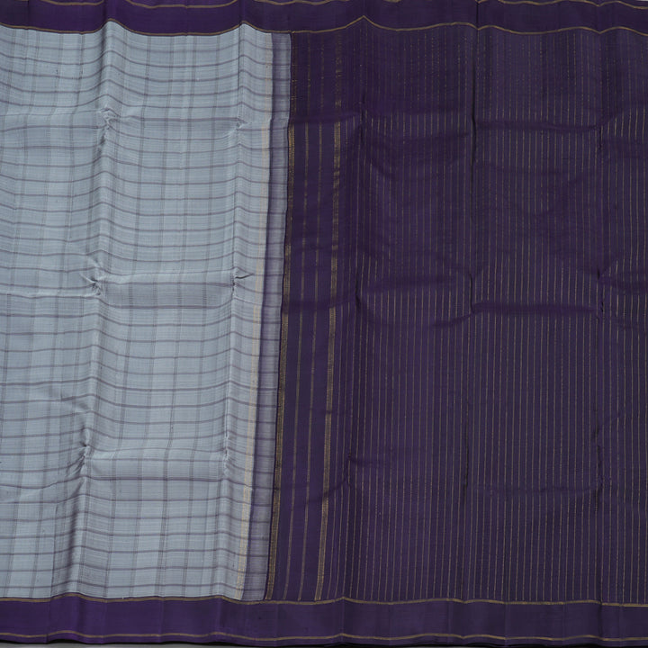 Hayagrivas Grey Handloom Kanjivaram Silk Saree with Dark Blue Border KBE293E9-1