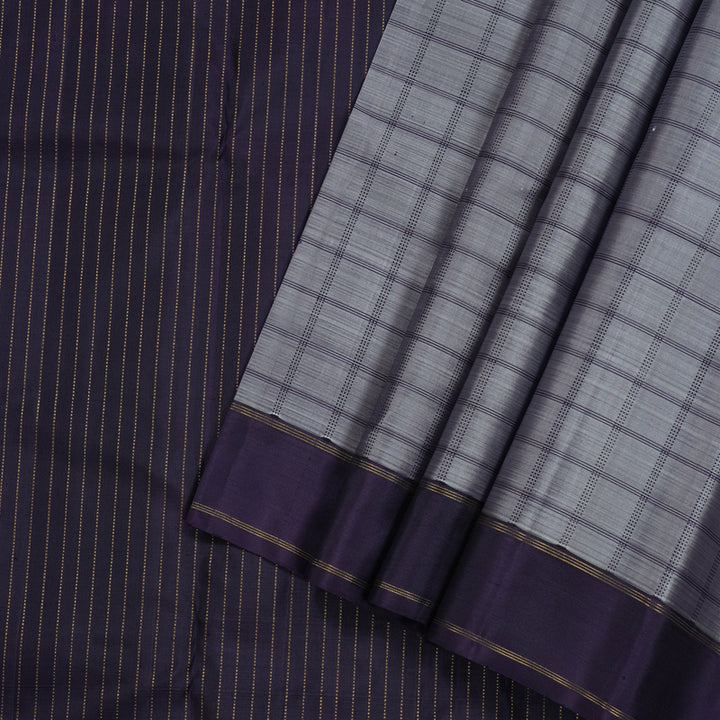 Hayagrivas Grey Handloom Kanjivaram Silk Saree with Dark Blue Border KBE293E9-1
