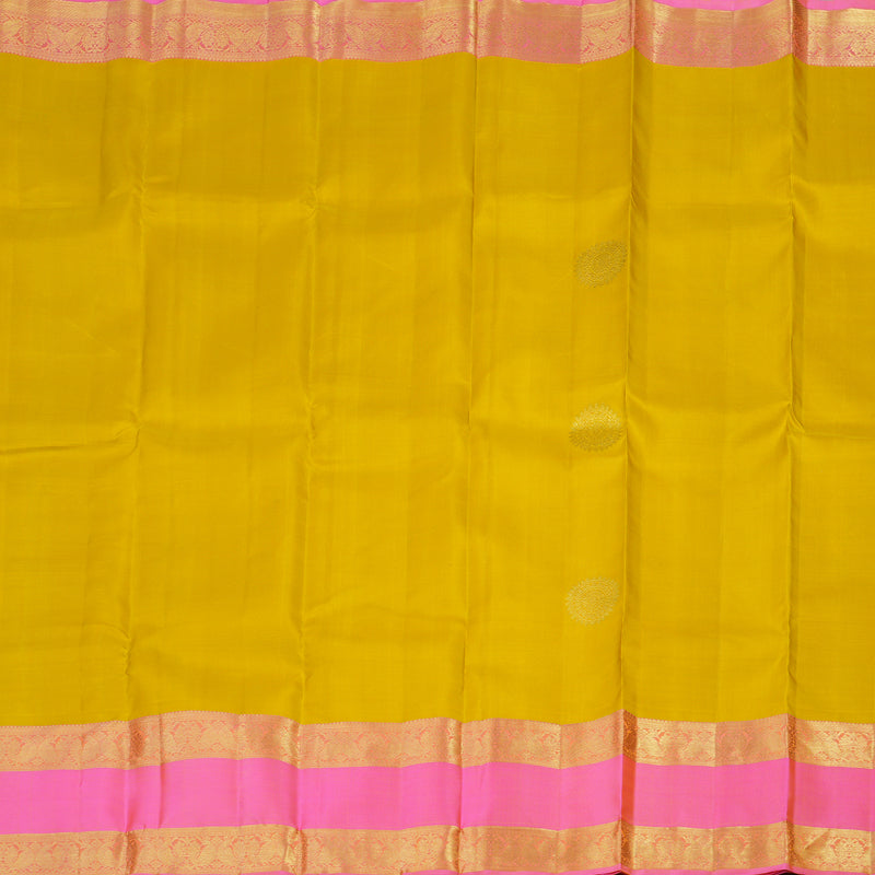 Hayagrivas Handloom Kanjivaram silk saree in Lemon yellow with baby pink contrast Retta pet border KBE294E1-1