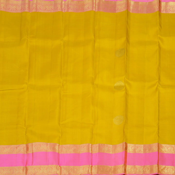 Hayagrivas Handloom Kanjivaram silk saree in Lemon yellow with baby pink contrast Retta pet border KBE294E1-1