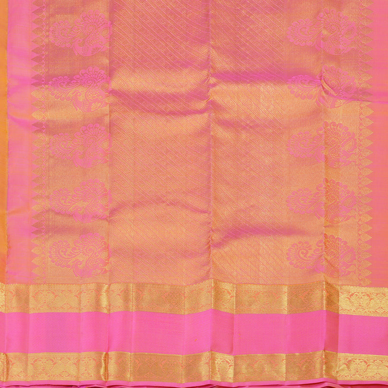 Hayagrivas Handloom Kanjivaram silk saree in Lemon yellow with baby pink contrast Retta pet border KBE294E1-1