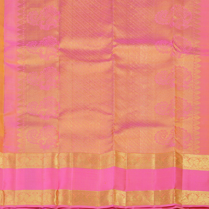 Hayagrivas Handloom Kanjivaram silk saree in Lemon yellow with baby pink contrast Retta pet border KBE294E1-1