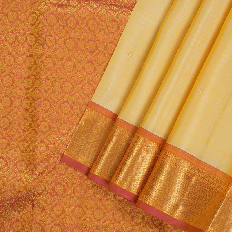 Hayagrivas handloom kanjivaram silk saree in Sandal yellow with dual tone Korvai KBE297E3-1