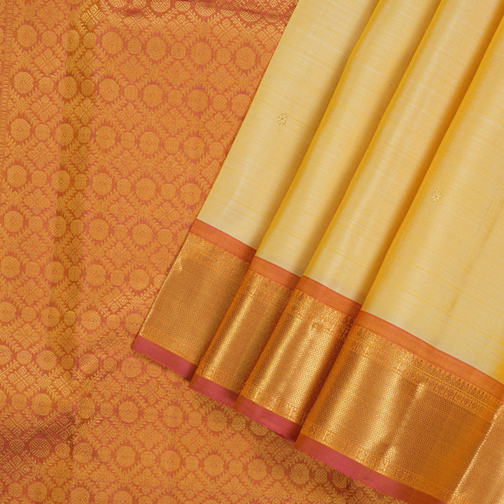 Hayagrivas handloom kanjivaram silk saree in Sandal yellow with dual tone Korvai KBE297E3-1
