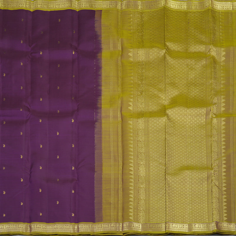 Hayagrivas Handloom Kanjivaram Silk Saree in Dark Purple with Sampanga Yellow KBE299E1-3