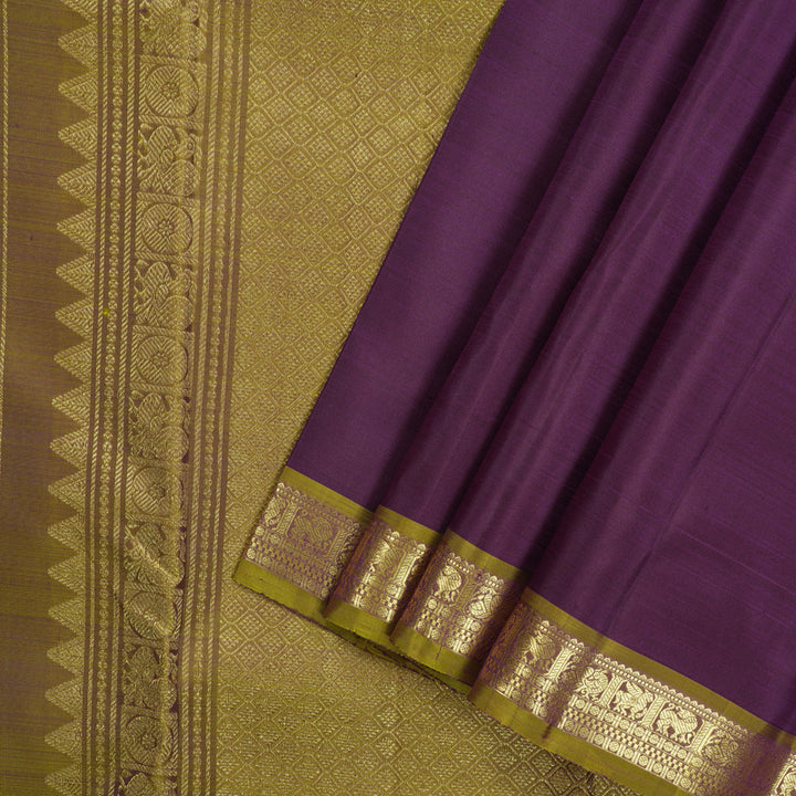 Hayagrivas Handloom Kanjivaram Silk Saree in Dark Purple with Sampanga Yellow KBE299E1-3