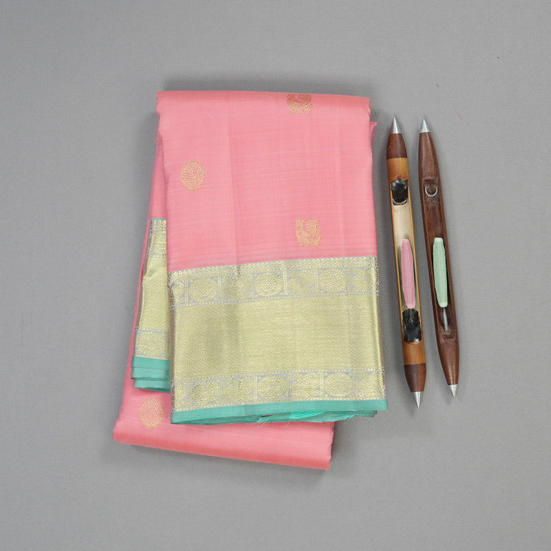 Hayagrivas Handloom Pure Kanjivaram Silk Saree in Glowing Peach Pink KBE299E3-5