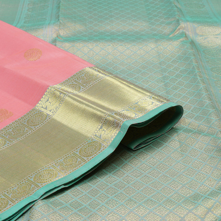 Hayagrivas Handloom Pure Kanjivaram Silk Saree in Glowing Peach Pink KBE299E3-5