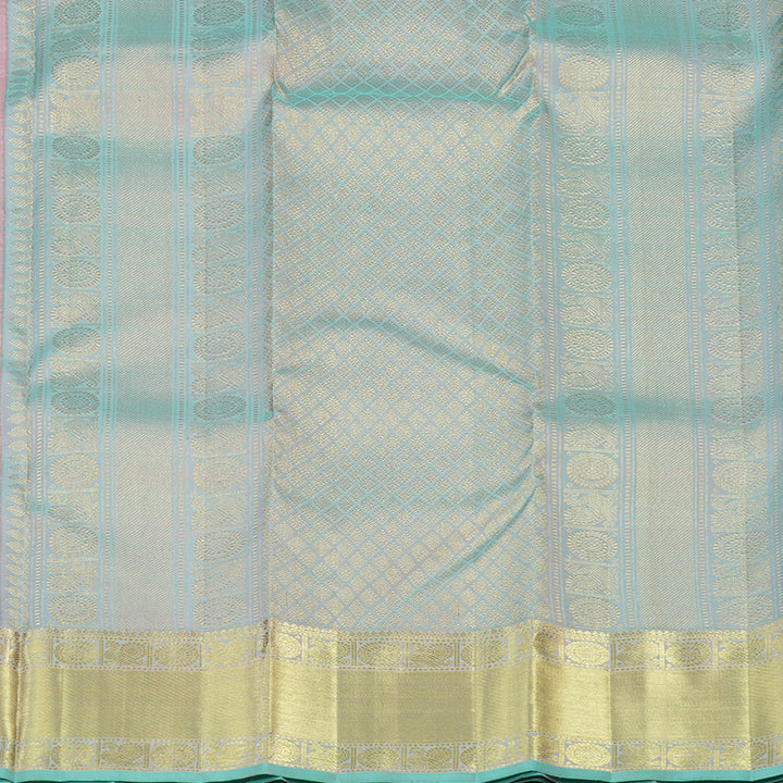 Hayagrivas Handloom Pure Kanjivaram Silk Saree in Glowing Peach Pink KBE299E3-5
