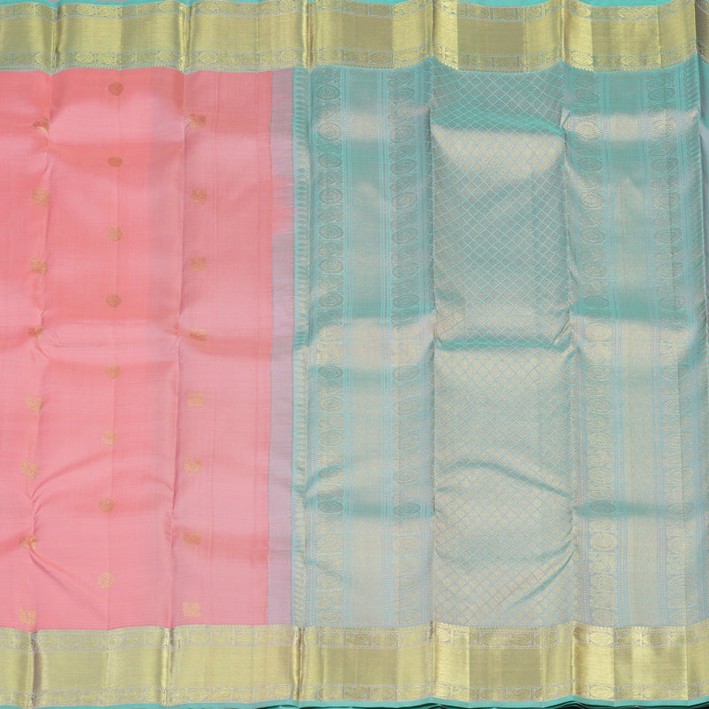 Hayagrivas Handloom Pure Kanjivaram Silk Saree in Glowing Peach Pink KBE299E3-5