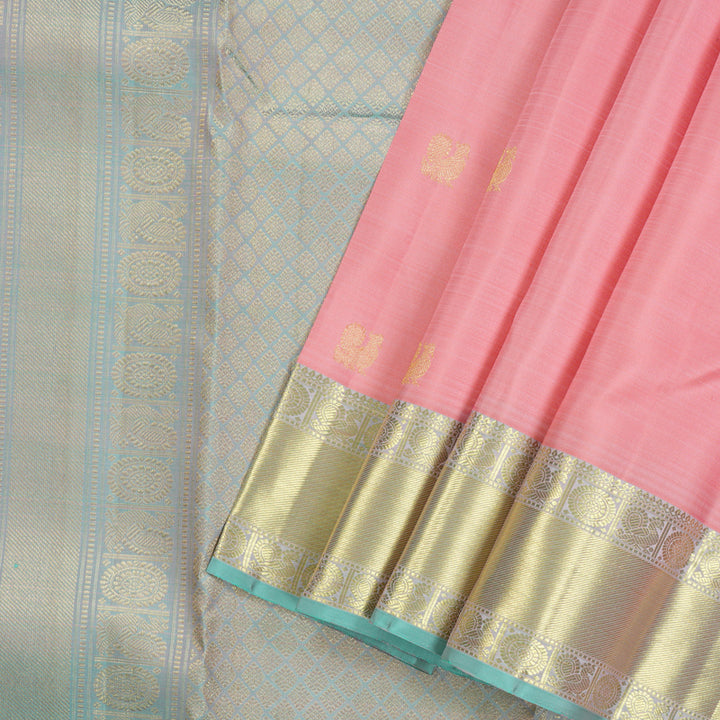 Hayagrivas Handloom Pure Kanjivaram Silk Saree in Glowing Peach Pink KBE299E3-5