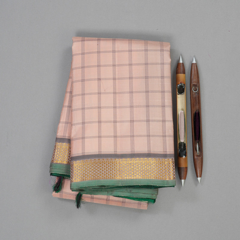 Hayagrivas Handloom Pure Kanjivaram Silk Saree in Graceful Light Peach Pink KBE299E4-2