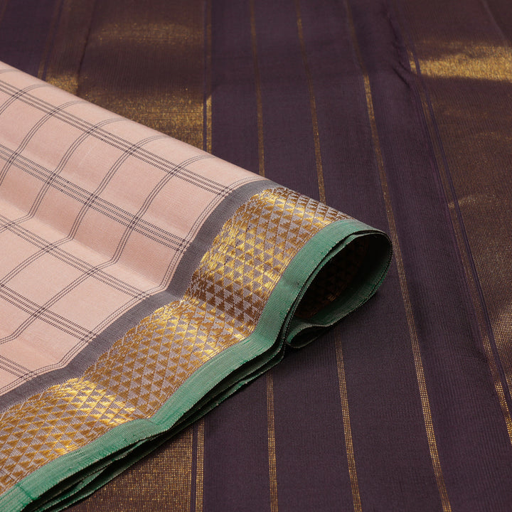 Hayagrivas Handloom Pure Kanjivaram Silk Saree in Graceful Light Peach Pink KBE299E4-2