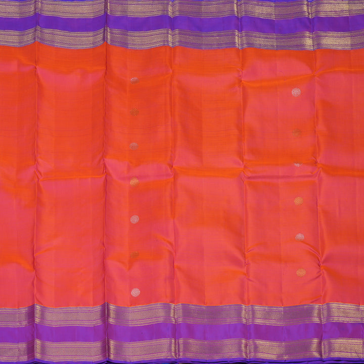 Hayagrivas Handloom Kanjivaram silk saree in Orangish pink with purple Retta pet KBE299E5-2