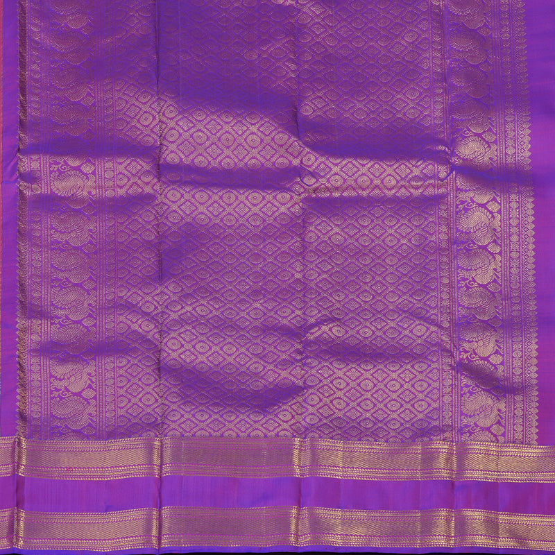 Hayagrivas Handloom Kanjivaram silk saree in Orangish pink with purple Retta pet KBE299E5-2