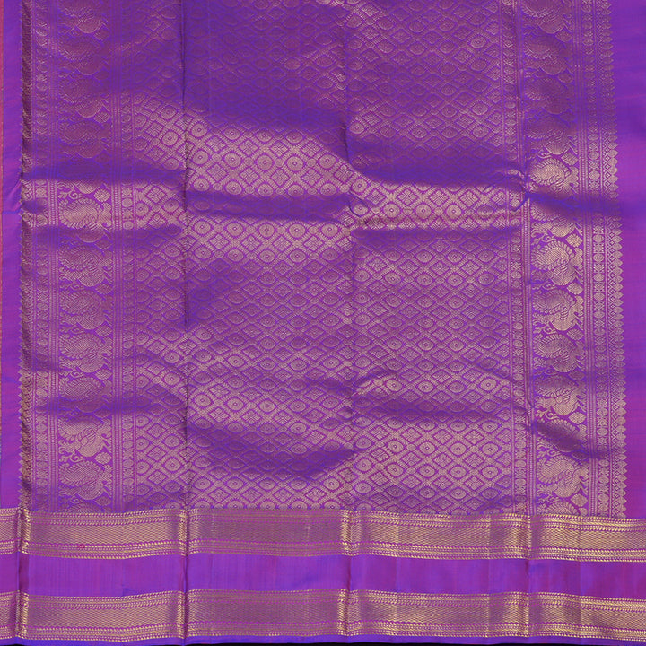 Hayagrivas Handloom Kanjivaram silk saree in Orangish pink with purple Retta pet KBE299E5-2