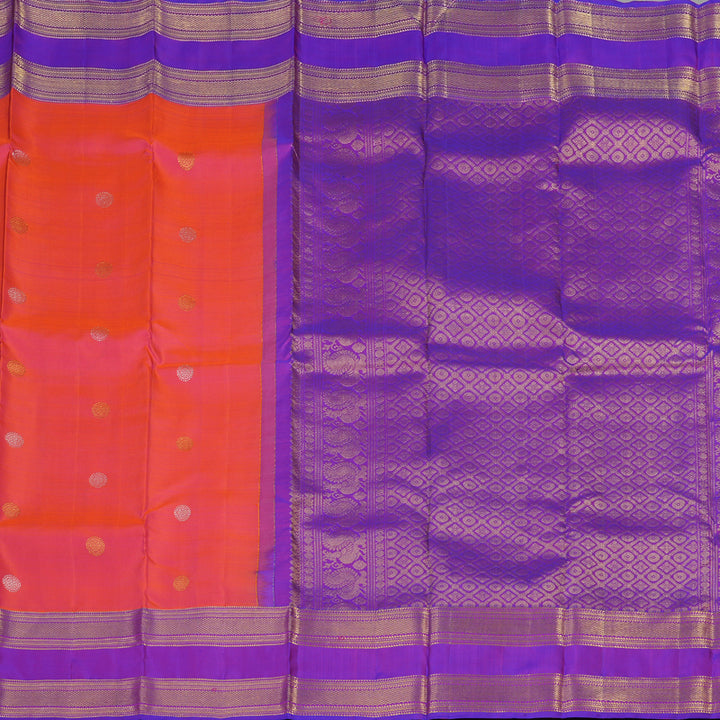 Hayagrivas Handloom Kanjivaram silk saree in Orangish pink with purple Retta pet KBE299E5-2