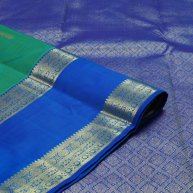 Hayagrivas Handloom Kanjivaram silk saree in Sea green with blue contrast Retta pet border KBE299E5-5