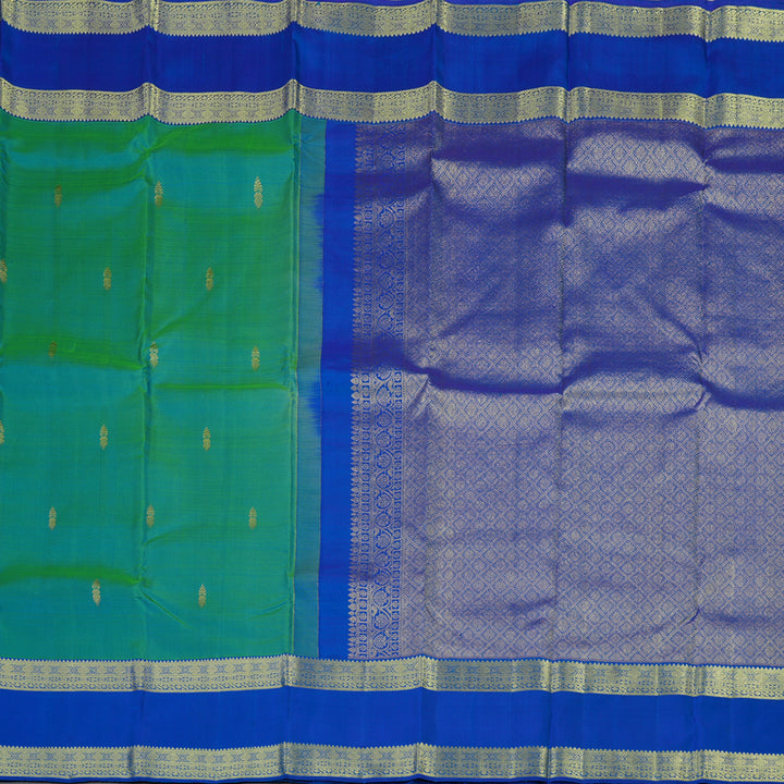 Hayagrivas Handloom Kanjivaram silk saree in Sea green with blue contrast Retta pet border KBE299E5-5