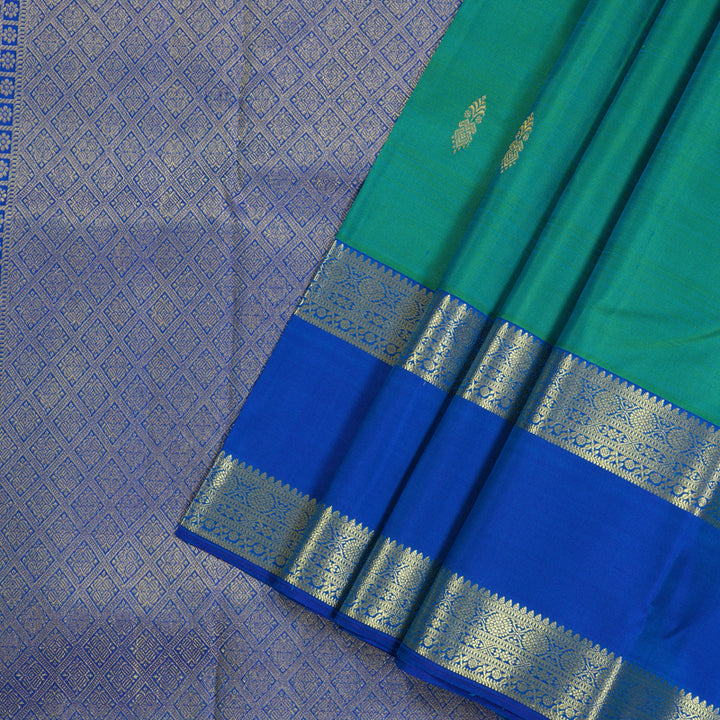 Hayagrivas Handloom Kanjivaram silk saree in Sea green with blue contrast Retta pet border KBE299E5-5