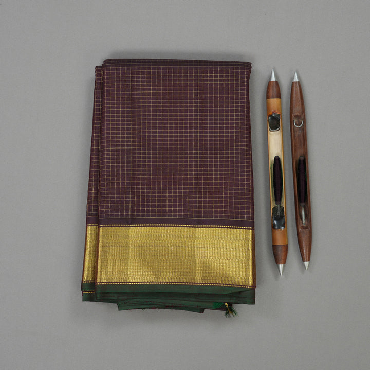 Hayagrivas Handloom Dark Brown Kanjivaram Silk Saree with Green Border KBE300E4-1