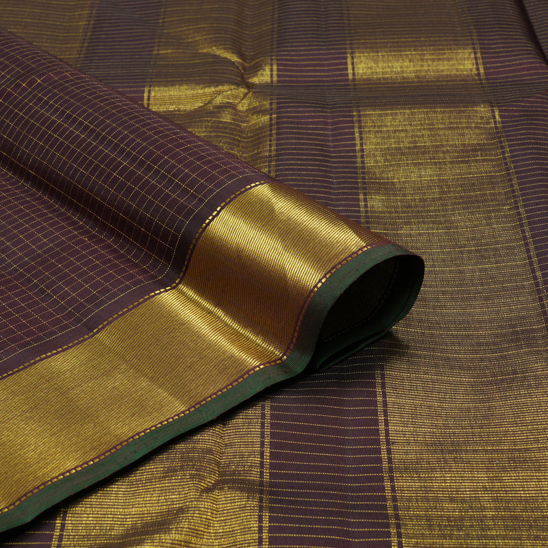 Hayagrivas Handloom Dark Brown Kanjivaram Silk Saree with Green Border KBE300E4-1