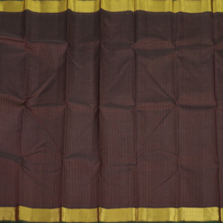 Hayagrivas Handloom Dark Brown Kanjivaram Silk Saree with Green Border KBE300E4-1