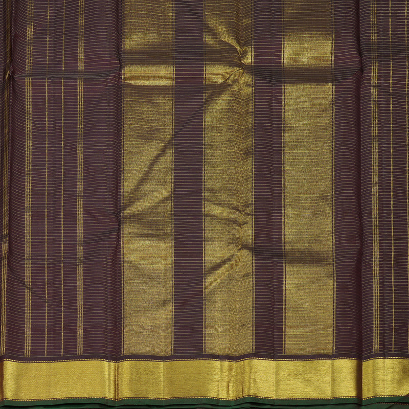 Hayagrivas Handloom Dark Brown Kanjivaram Silk Saree with Green Border KBE300E4-1