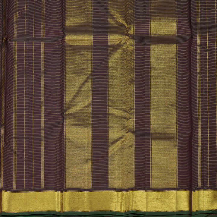 Hayagrivas Handloom Dark Brown Kanjivaram Silk Saree with Green Border KBE300E4-1