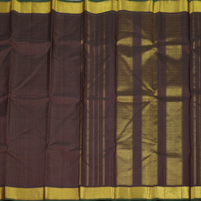 Hayagrivas Handloom Dark Brown Kanjivaram Silk Saree with Green Border KBE300E4-1