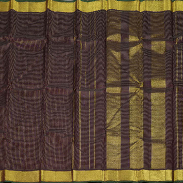 Hayagrivas Handloom Dark Brown Kanjivaram Silk Saree with Green Border KBE300E4-1