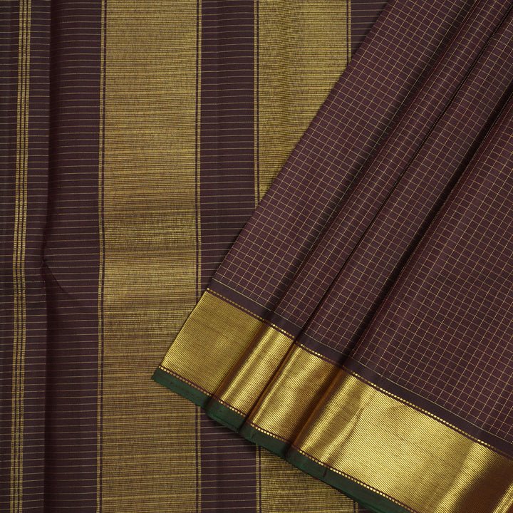 Hayagrivas Handloom Dark Brown Kanjivaram Silk Saree with Green Border KBE300E4-1