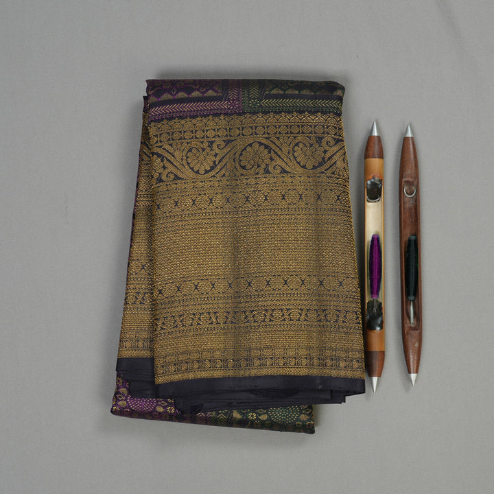 Hayagrivas Handloom Kanjivaram silk saree in Multicolour with Black Paalum pazhamum KBE302E9-1