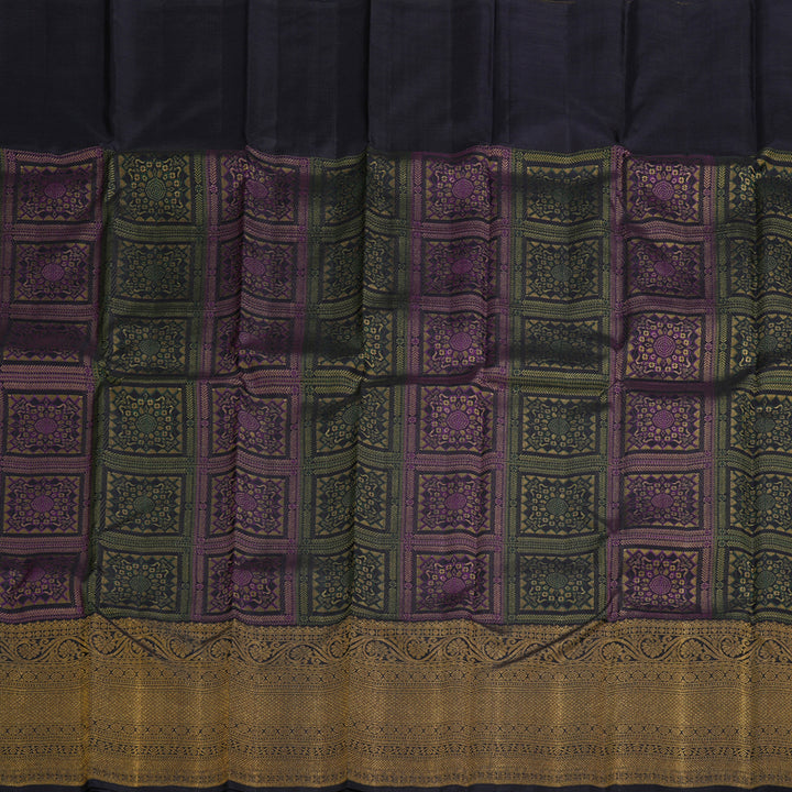 Hayagrivas Handloom Kanjivaram silk saree in Multicolour with Black Paalum pazhamum KBE302E9-1