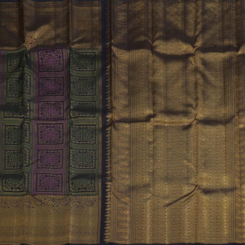 Hayagrivas Handloom Kanjivaram silk saree in Multicolour with Black Paalum pazhamum KBE302E9-1