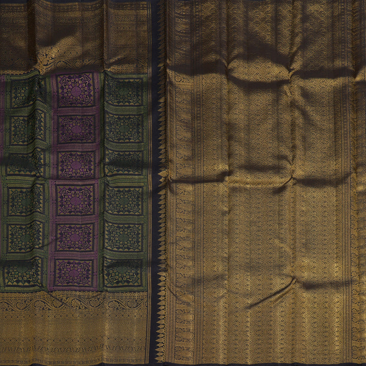 Hayagrivas Handloom Kanjivaram silk saree in Multicolour with Black Paalum pazhamum KBE302E9-1