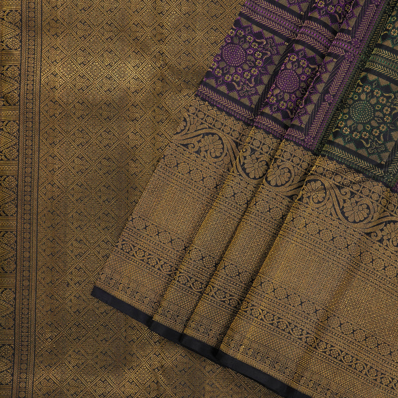 Hayagrivas Handloom Kanjivaram silk saree in Multicolour with Black Paalum pazhamum KBE302E9-1