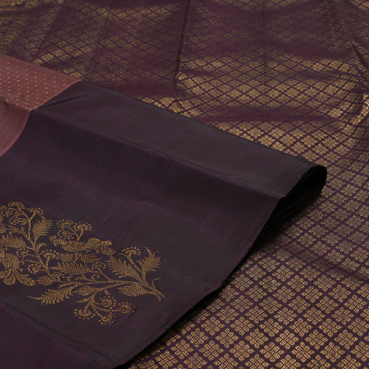 Hayagrivas Handloom Kanjivaram silk saree in Rosewood pink with dark brown KBE303E18-1