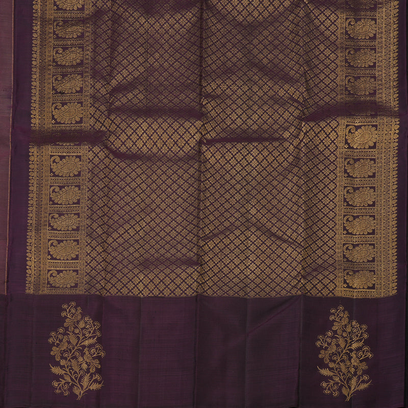 Hayagrivas Handloom Kanjivaram silk saree in Rosewood pink with dark brown KBE303E18-1
