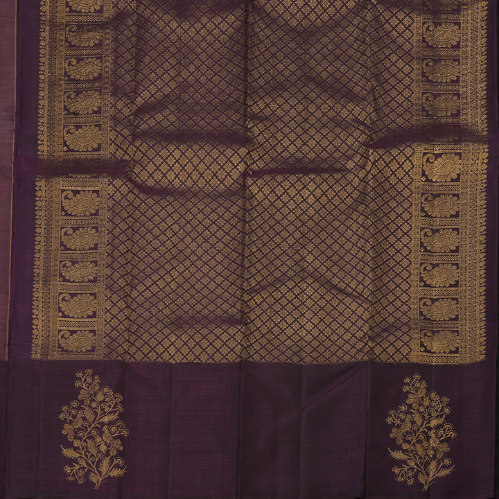 Hayagrivas Handloom Kanjivaram silk saree in Rosewood pink with dark brown KBE303E18-1
