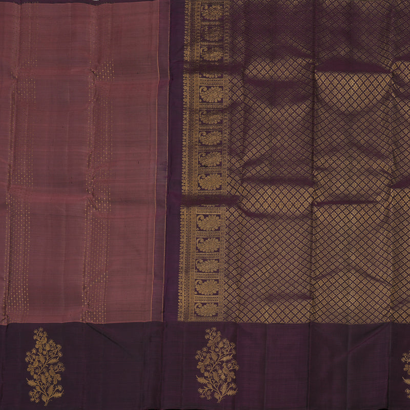 Hayagrivas Handloom Kanjivaram silk saree in Rosewood pink with dark brown KBE303E18-1
