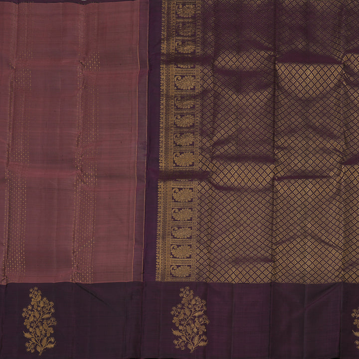 Hayagrivas Handloom Kanjivaram silk saree in Rosewood pink with dark brown KBE303E18-1