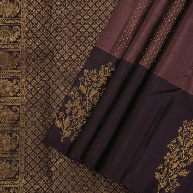 Hayagrivas Handloom Kanjivaram silk saree in Rosewood pink with dark brown KBE303E18-1