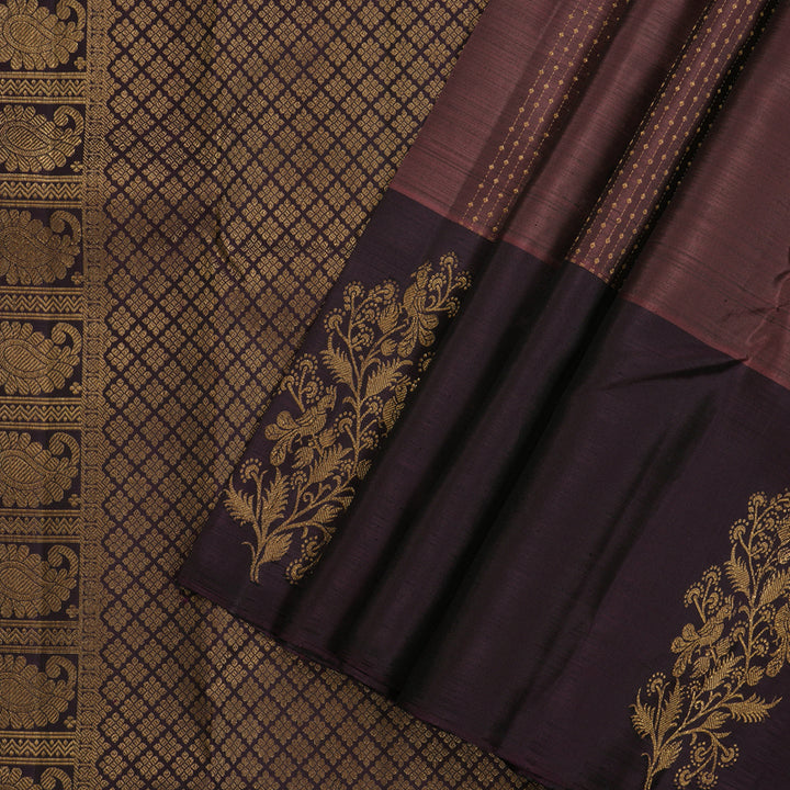 Hayagrivas Handloom Kanjivaram silk saree in Rosewood pink with dark brown KBE303E18-1