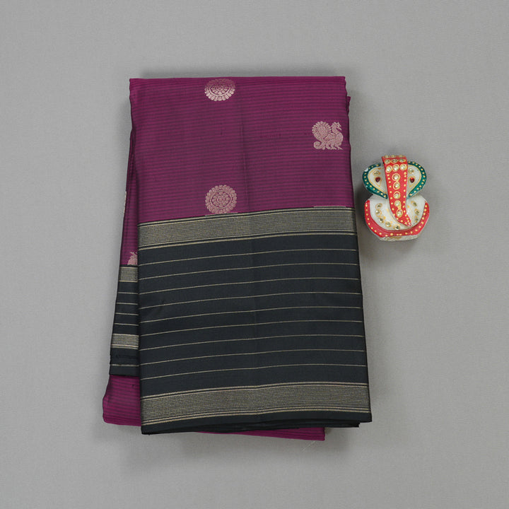 Hayagrivas Handloom Kanjivaram silk saree in Dark Purple with Black KBE304E10-2