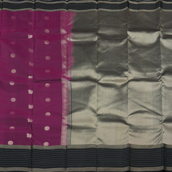 Hayagrivas Handloom Kanjivaram silk saree in Dark Purple with Black KBE304E10-2