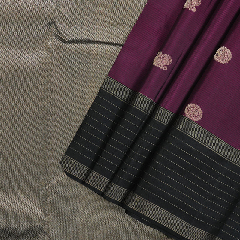 Hayagrivas Handloom Kanjivaram silk saree in Dark Purple with Black KBE304E10-2