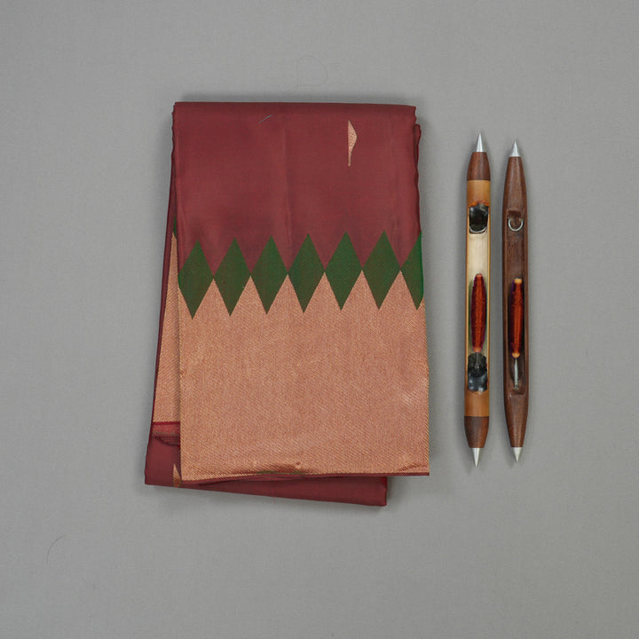 Hayagrivas Handloom Araku Maroon Kanjivaram Silk Saree with Gold Border KBE304E12-1